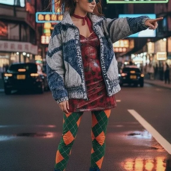 Vtg 80s 90s Acid Wash Denim Puffer Jacket Patchwork Glam Rock Hip Hop Bomber M - Picture 7 of 16